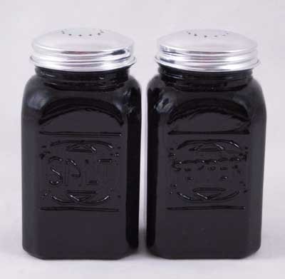 EBONY BLACK SQUARE SALT & PEPPER SHAKERS ONE SET