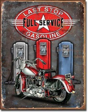 LAST STOP FULL SERVICE GASOLINE TIN SIGN