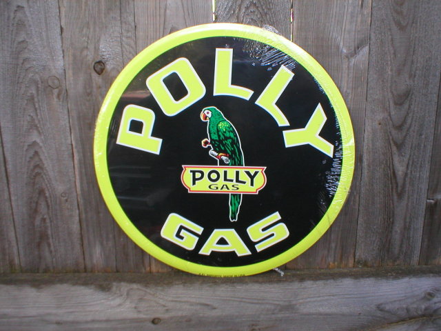 POLLY GAS ROUND TIN SIGN