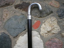 SILVER HANDLE WOOD CANE WALKING STICK CAST ALUMINUM