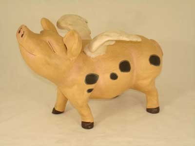 PINK FLYING PIG BLACK SPOTS CAST IRON