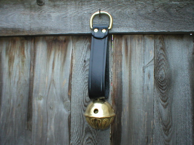 BRASS NUMBER 12 SLEIGH BELL LEATHER STRAP DOOR BELL