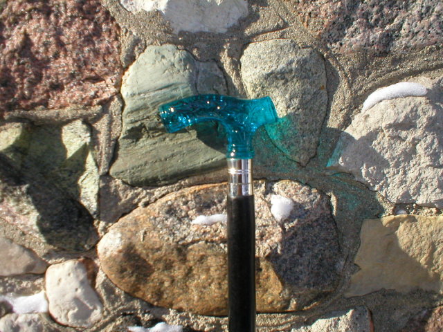 CANE WALKING STICK BLUE GLASS HANDLE VICTORIAN STYLE