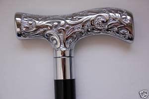 VICTORIAN CANE nickel walking stick Silver