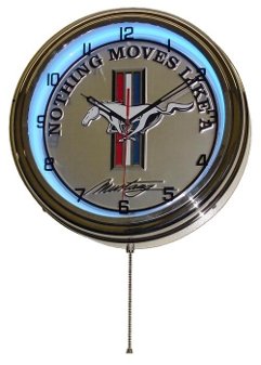 FORD MUSTANG BLUE NEON WALL CLOCK 15.5