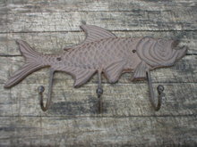 FISH 3 HOOK COATRACK WALL HANGER CAST IRON