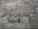 FISH 3 HOOK COATRACK WALL HANGER CAST IRON