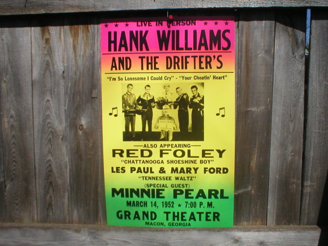 HANK WILLIAMS 1952 CONCERT POSTER PRINT