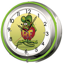 RAT FINK DOUBLE NEON WALL CLOCK GREEN 18.75
