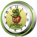 RAT FINK DOUBLE NEON WALL CLOCK GREEN 18.75