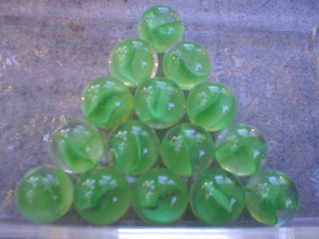 GREEN CAT EYE SHOOTER MARBLES TWO POUNDS ONE INCH