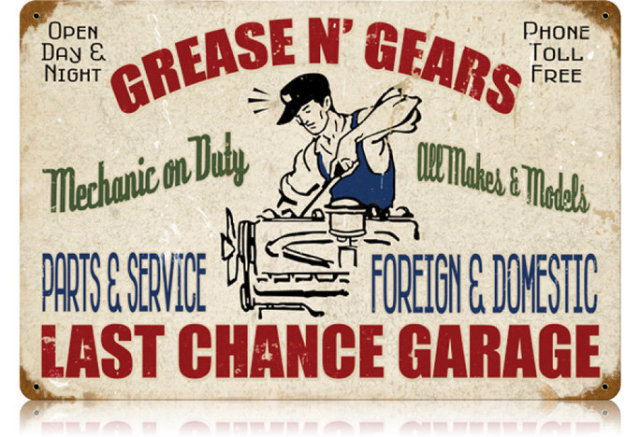 GREASE GEARS GARAGE HEAVY METAL SIGN