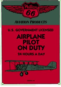 PHILLIPS 66 AIRPLANE PILOT ON DUTY PORCELAIN COATED SIGN