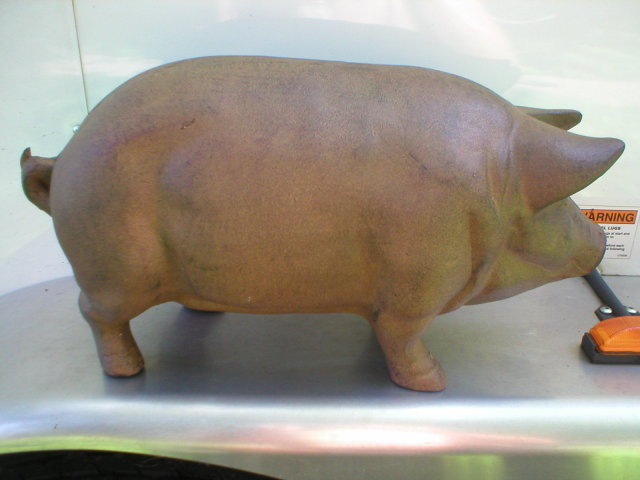 LARGE BROWN CAST IRON PIG BIG EARS TAIL
