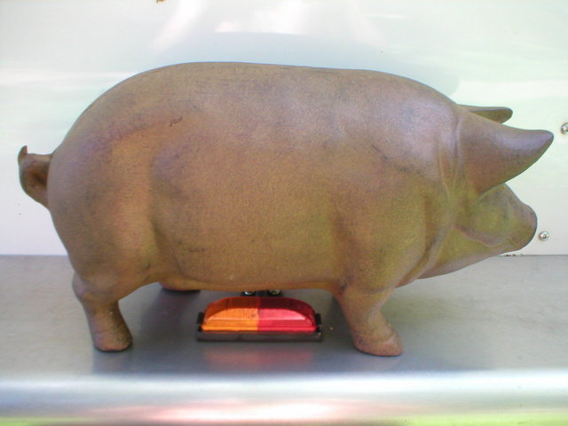 LARGE BROWN CAST IRON PIG BIG EARS TAIL