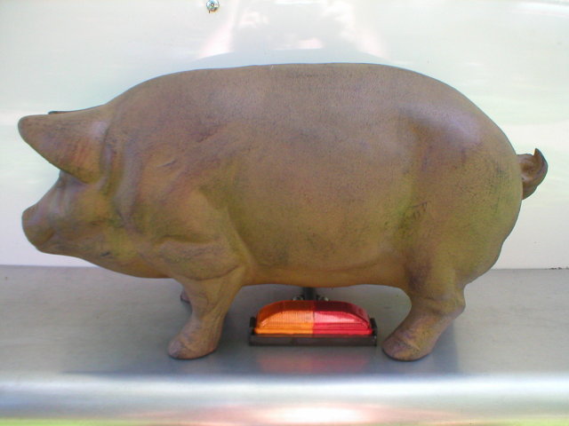 LARGE BROWN CAST IRON PIG BIG EARS TAIL