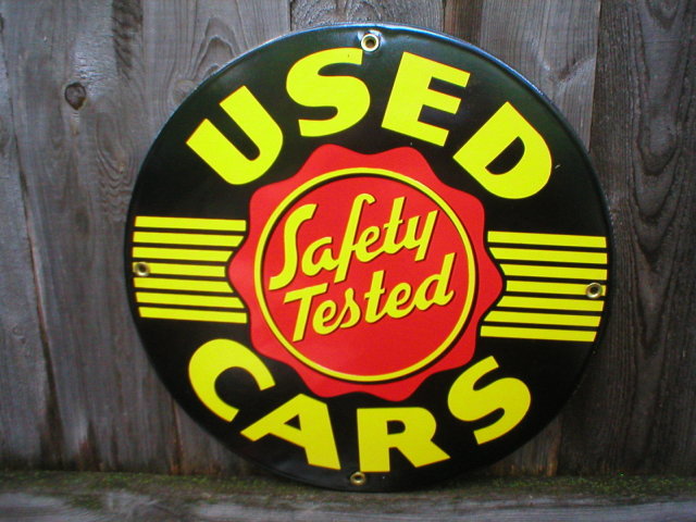 USED CARS PORCELAIN COATED SIGN