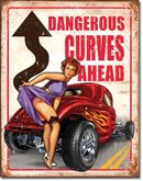 DANGEROUS CURVES AHEAD TIN SIGN