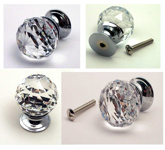 Single Clear LARGE CRYSTAL Glass Drawer Knobs Pulls