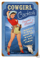 COWGIRL COCKTAILS PINUP GIRL HEAVY METAL SIGN