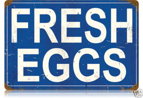 FRESH EGGS HEAVY METAL SIGN BLUE