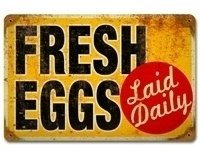 FRESH EGGS HEAVY METAL SIGN OLD LOOK