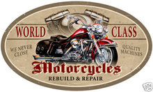 WORLD CLASS MOTORCYCLES OVAL METAL SIGN