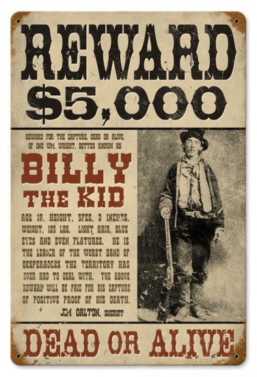 BILLY THE KID OUTLAW HEAVY METAL SIGN