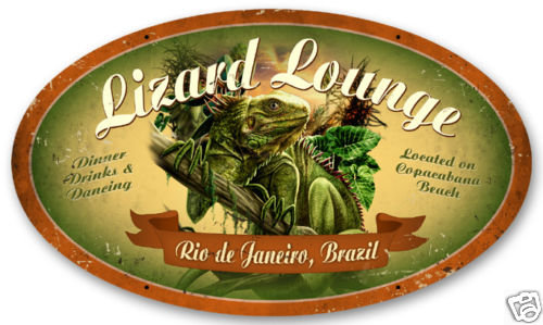 LIZARD LOUNGE Large Oval Metal Sign