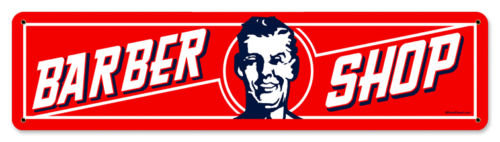 BARBER SHOP HEAVY METAL SIGN RED WHITE
