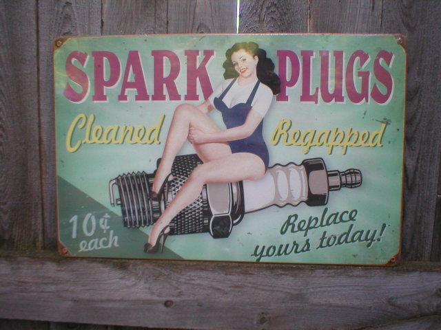 SPARK PLUGS CLEANED REGAPPED HEAVY METAL SIGN