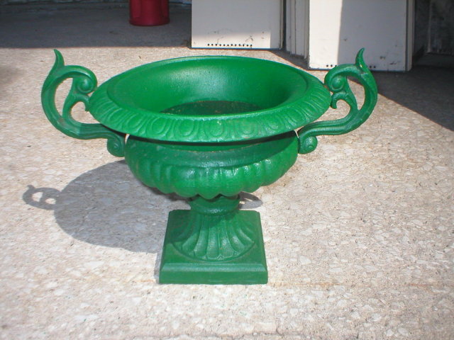 GARDEN URN VICTORIAN PLANTER DECOR CAST IRON GREEN