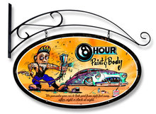 8 Hour Paint & Body OVAL SHAPE METAL SIGN w/HANGER