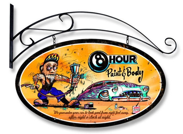 8 Hour Paint & Body OVAL SHAPE METAL SIGN w/HANGER