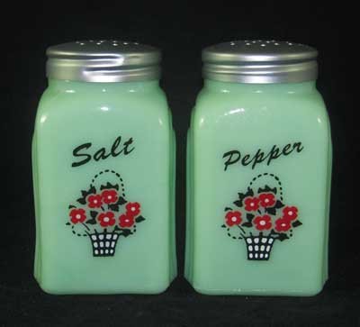 Jadeite Flower Basket Arch Salt & Pepper Set
