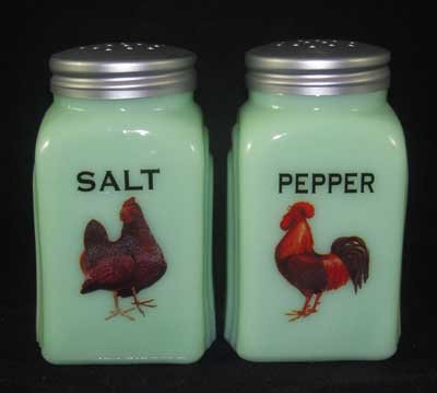 Jadeite Hen & Rooster Arch Salt & Pepper Set