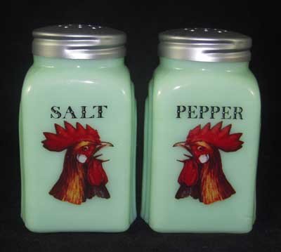 Jadeite Rooster Head Arch Salt & Pepper Set