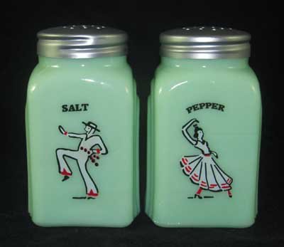 Jadeite Mexian Dancers Arch Salt & Pepper Set SIGN 1936