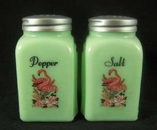 Jade Jadite Jadeite Pink Flamingos Arch Salt Pepper Set