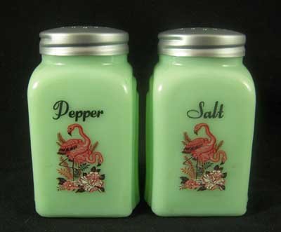 Jade Jadite Jadeite Pink Flamingos Arch Salt Pepper Set
