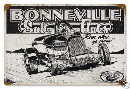 Bonneville Salt Flats HEAVY METAL SIGN BLACK WHITE