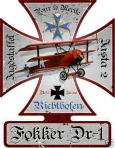 Fokker Triplane German WWI Red Baron metal sign