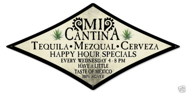 Mi Cantina mexican bar diamond shaped metal sign