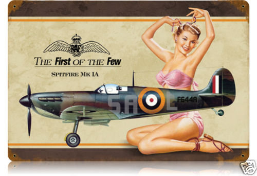 RAF Spitfire airplane metal sign Pin Up Girl