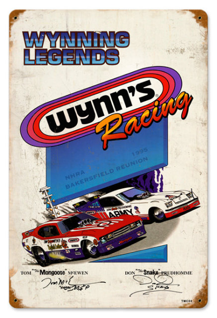 Wynn's Racing NHRA 1995 heavy metal sign