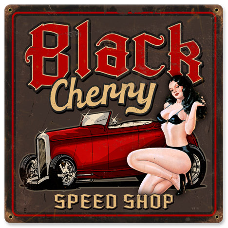 Black Cherry Speed Shop pin up girl HEAVY METAL SIGN