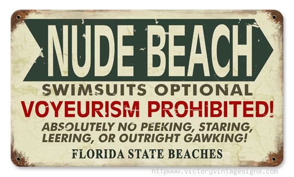 NUDE BEACH SWIMSUITS OPTIONAL Heavy Metal Sign