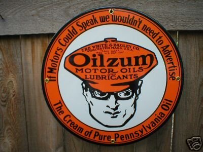 OILZUM MOTOR OIL PORCELAIN COAT SIGN