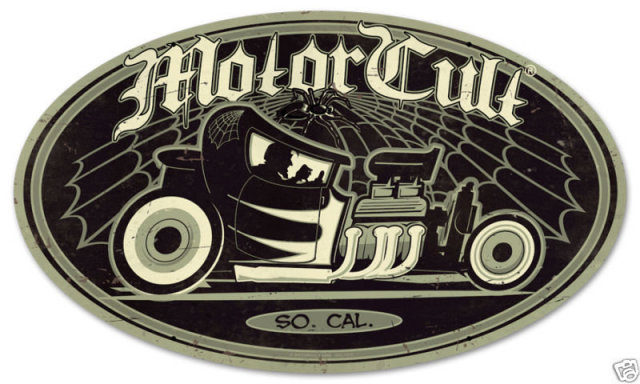 MOTORCULT SO CAL oval metal sign black white