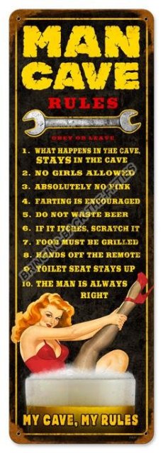 MAN CAVE RULES Heavy Metal Sign